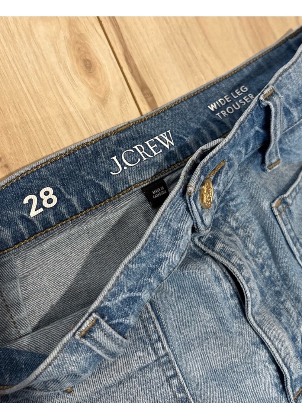 J.CREW • Sailor Wide Leg Trousers Gold Buttons Patch Pockets Jeans - High Rise - Picture 5 of 16